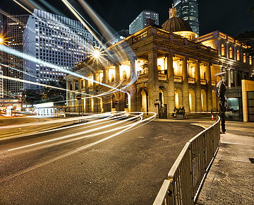 Night view of court building with moving lights effect